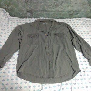 Men's Green Long Sleeve Button-Up Cotton Shirt Size Extra Large
